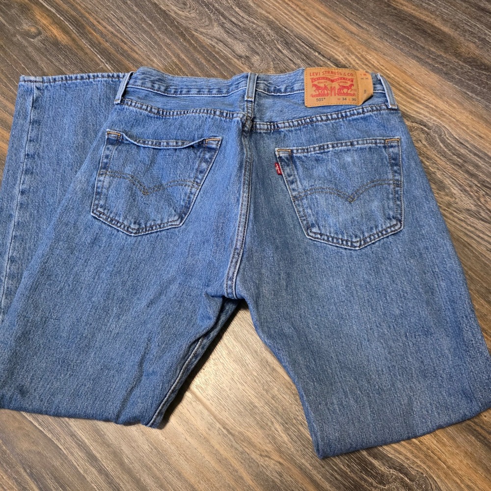 Levis 501 Original Mens Straight Leg Button Fly Blue Denim Jeans 34x30 - Picture 11 of 11